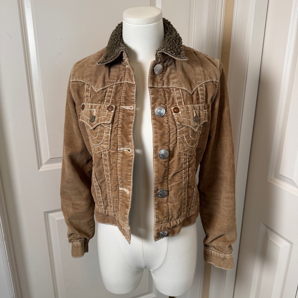 True Religion Corduroy Sherpa Jacket Brown Trucker World Tour Size Small - Picture 1 of 13